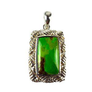 Sterling Silver Green Turquoise Pendant Signed NK Thailand
